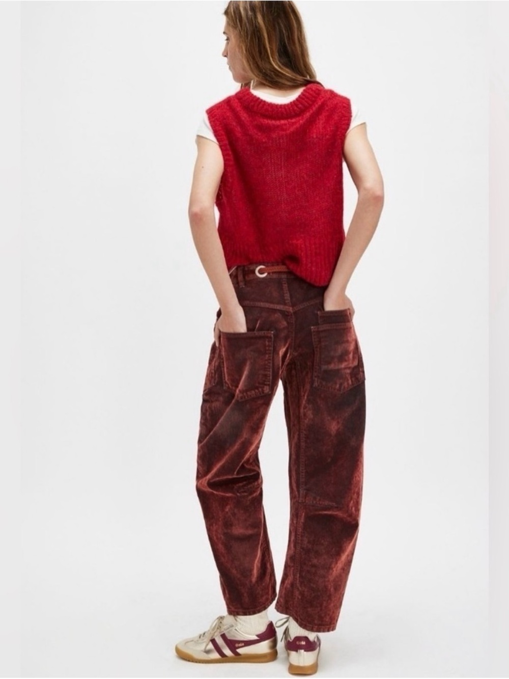 Moxie Flocked Pull-On Barrel Jeans – Rust